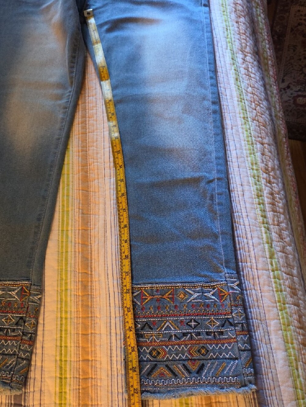 Women's Light Blue Embroidered Hem Jeans - Picture 6 of 7